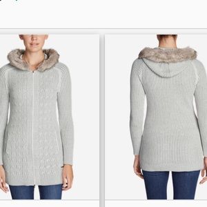 Eddie Bauer | Zip-up Sweater with faux fur hood